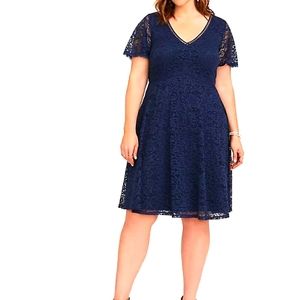 Navy V-Neck Lace Dress Torrid